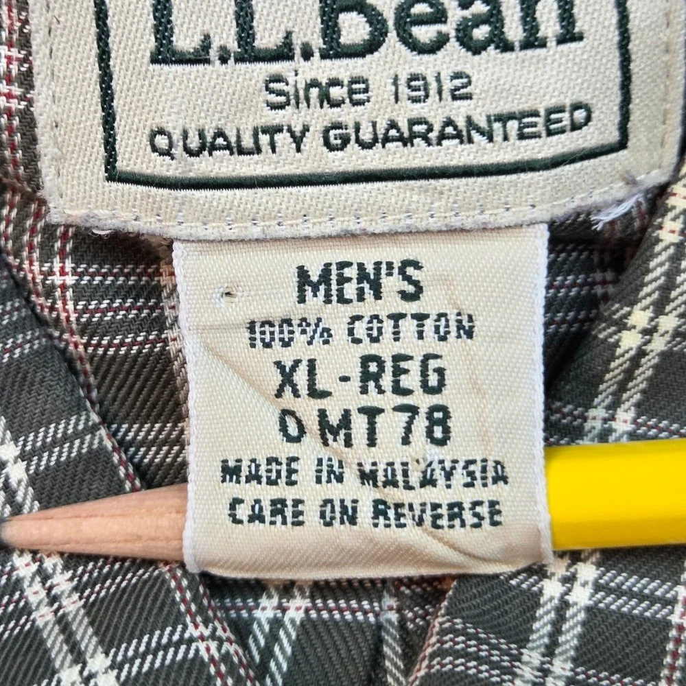 L.L. Bean Button Front Mens XL-REG Plaid Wrinkle Resistant Grey 100% Cotton